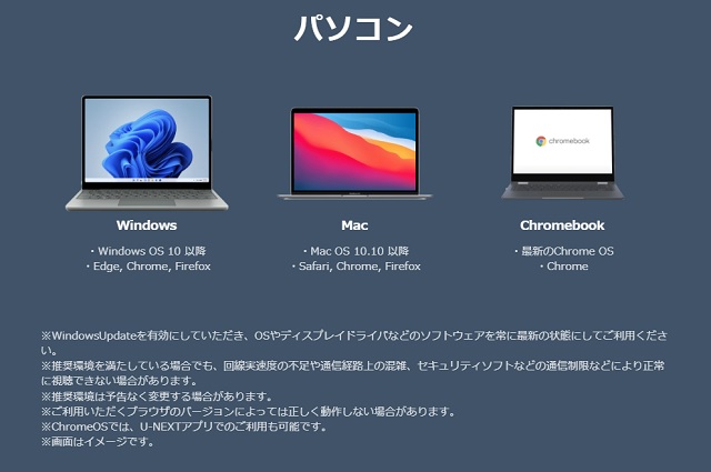 U-NEXTをパソコンで見る時の推奨環境（OS、ブラウザ、バージョン）